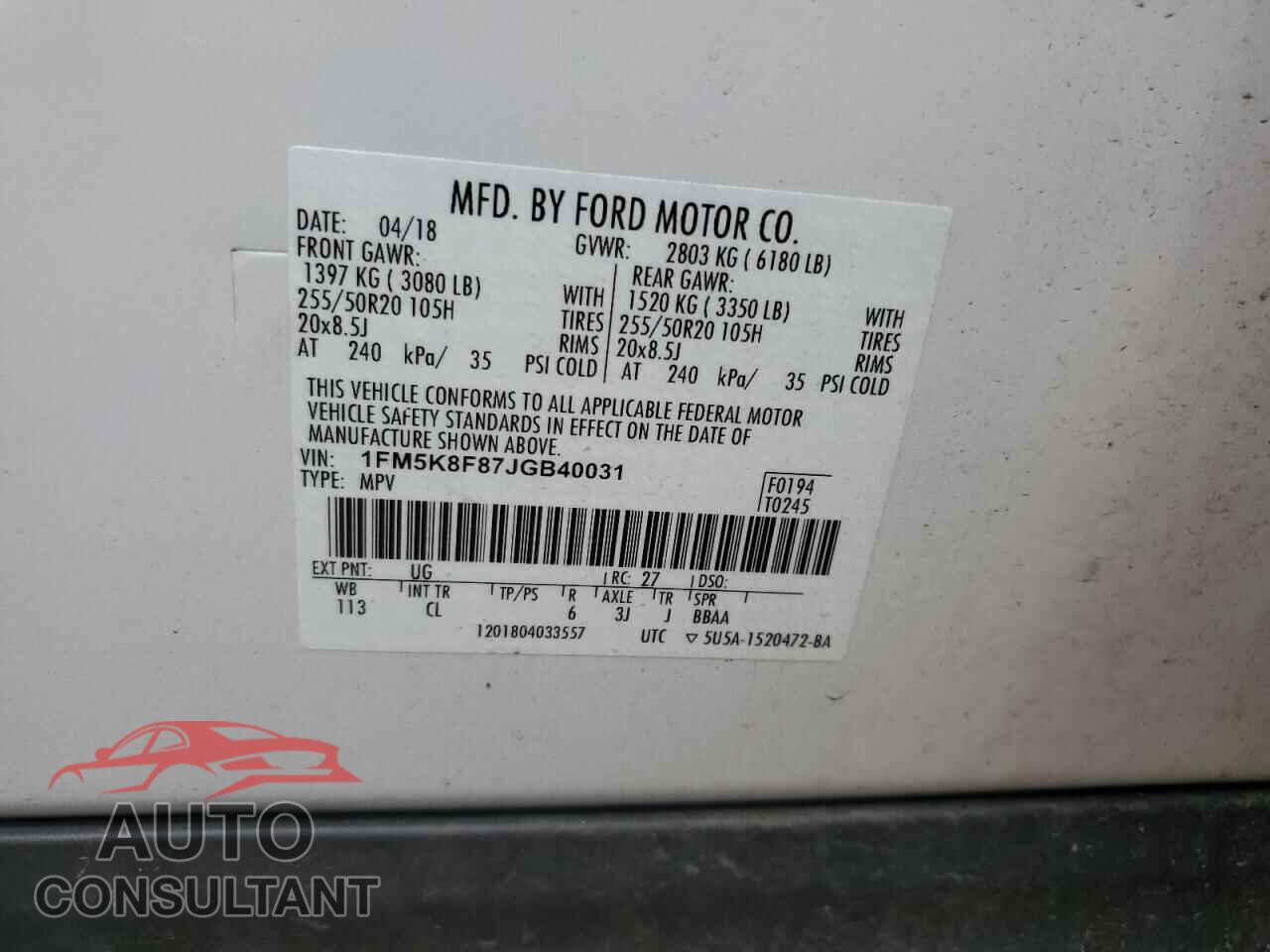 FORD EXPLORER 2018 - 1FM5K8F87JGB40031