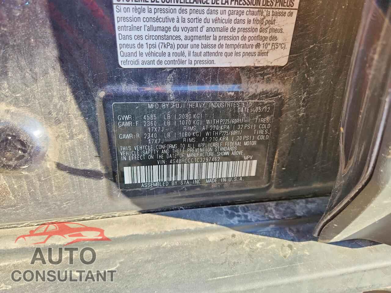 SUBARU OUTBACK 2012 - 4S4BRCCC1C3297462