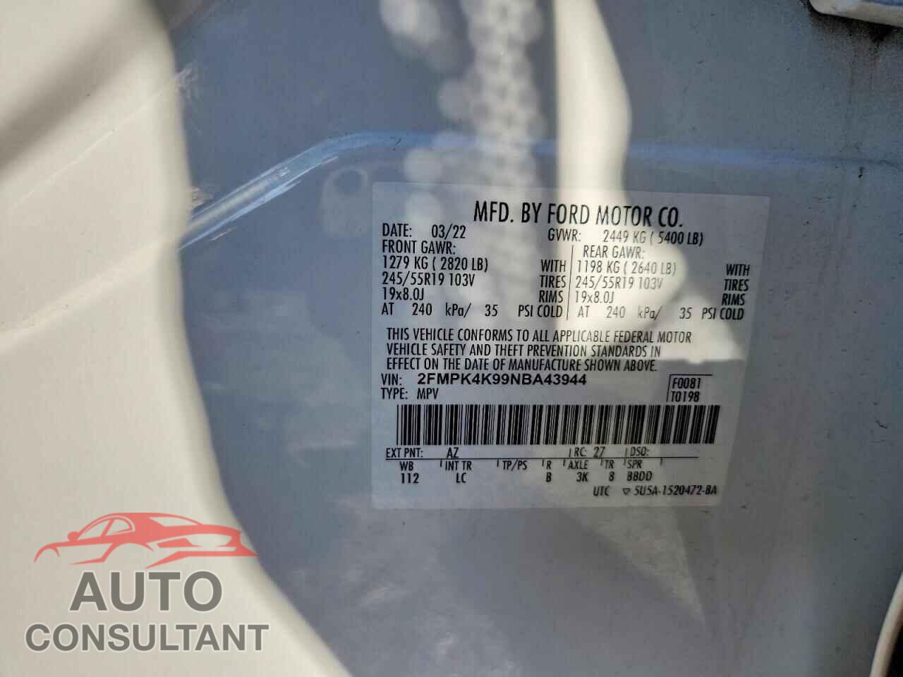 FORD EDGE 2022 - 2FMPK4K99NBA43944