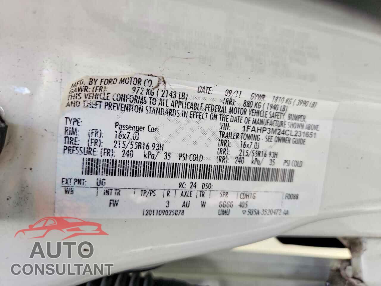 FORD FOCUS 2012 - 1FAHP3M24CL231651