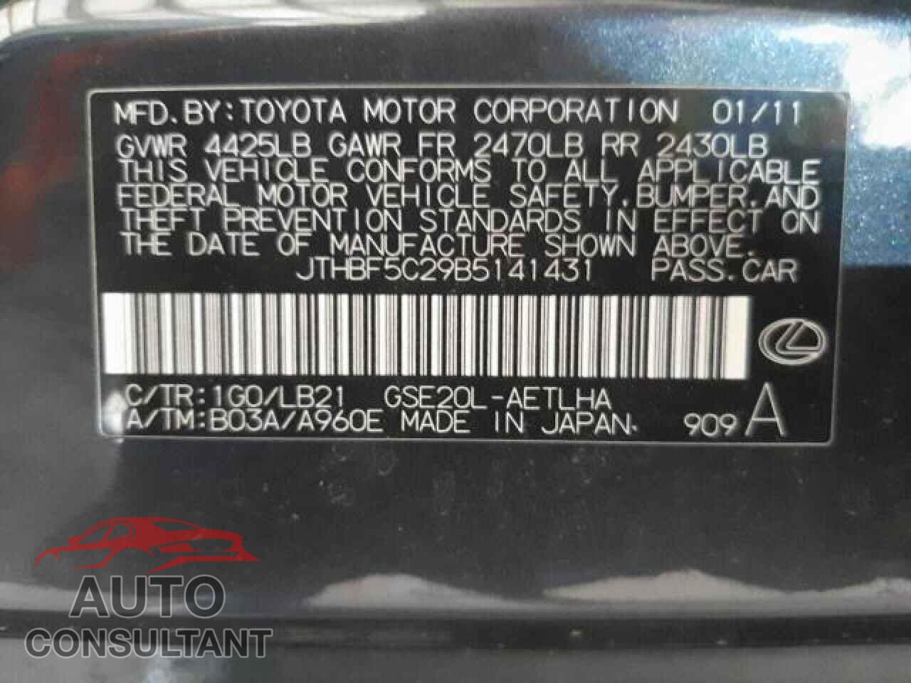 LEXUS IS 2011 - JTHBF5C29B5141431