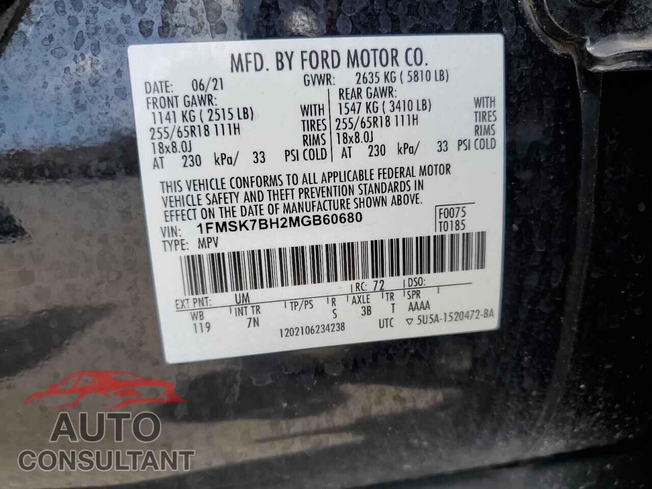 FORD EXPLORER 2021 - 1FMSK7BH2MGB60680