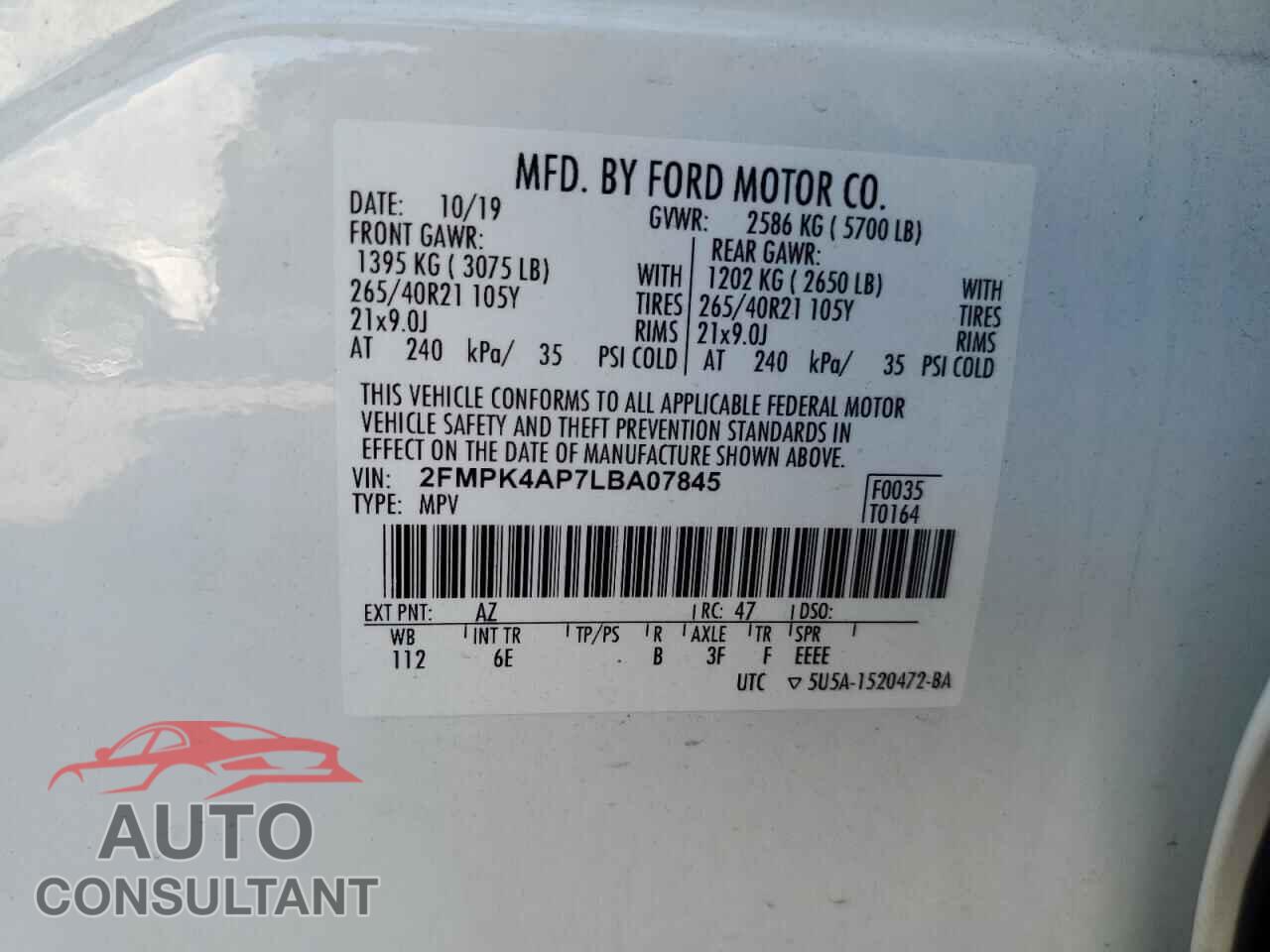 FORD EDGE 2020 - 2FMPK4AP7LBA07845