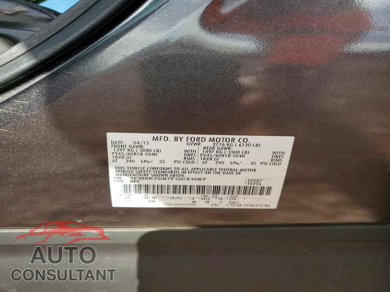 FORD EXPLORER 2015 - 1FM5K7D87FGC51067