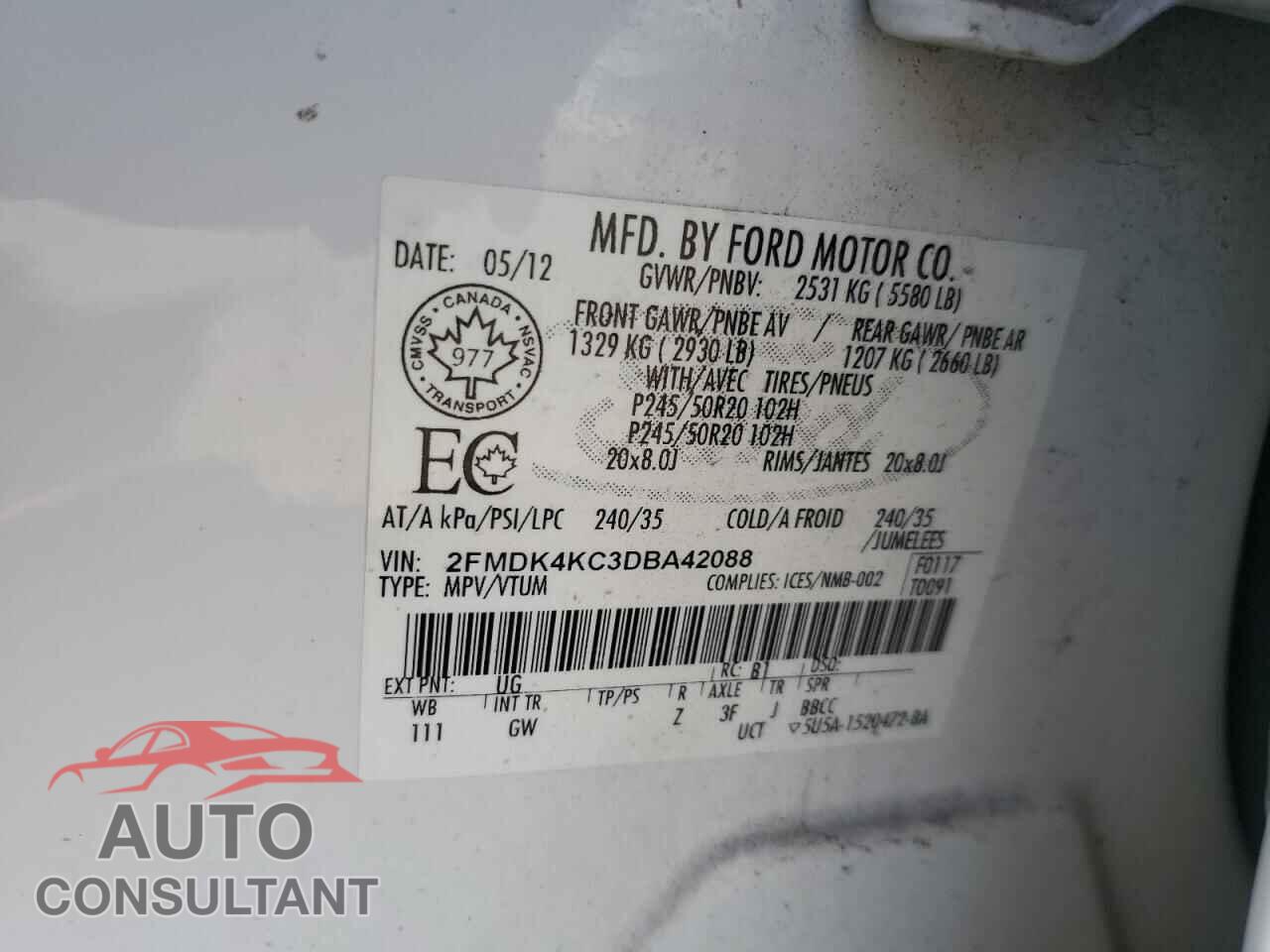 FORD EDGE 2013 - 2FMDK4KC3DBA42088