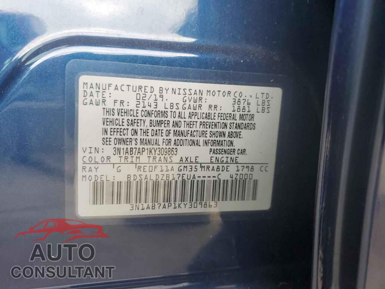 NISSAN SENTRA 2019 - 3N1AB7AP1KY309863