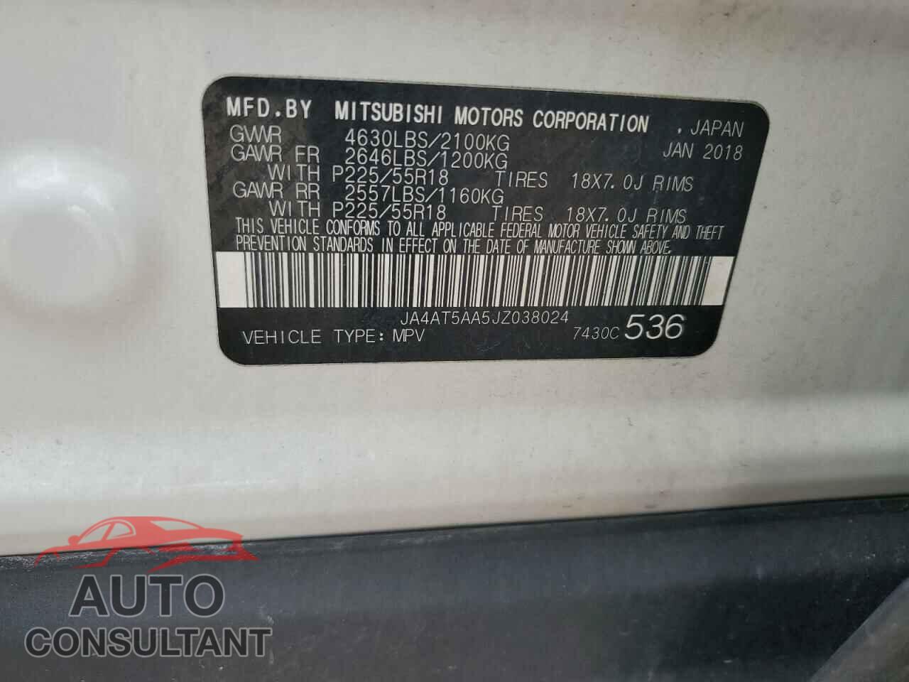 MITSUBISHI ECLIPSE 2018 - JA4AT5AA5JZ038024