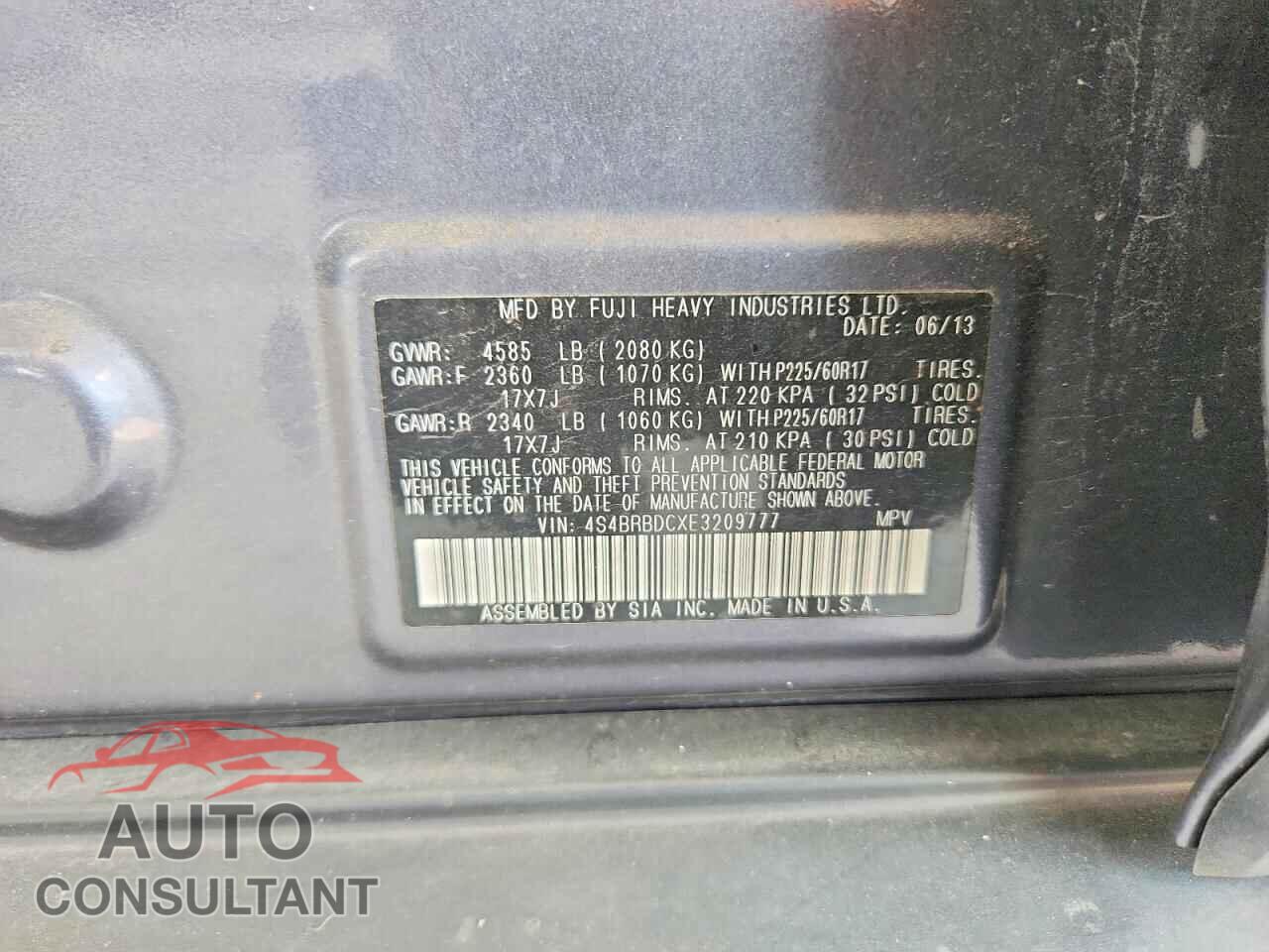 SUBARU OUTBACK 2014 - 4S4BRBDCXE3209777