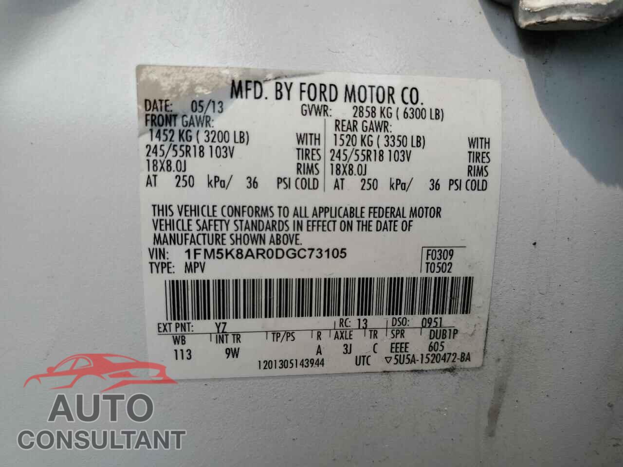 FORD EXPLORER 2013 - 1FM5K8AR0DGC73105