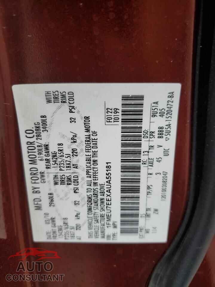 FORD EXPLORER 2010 - 1FMEU7EEXAUA55181