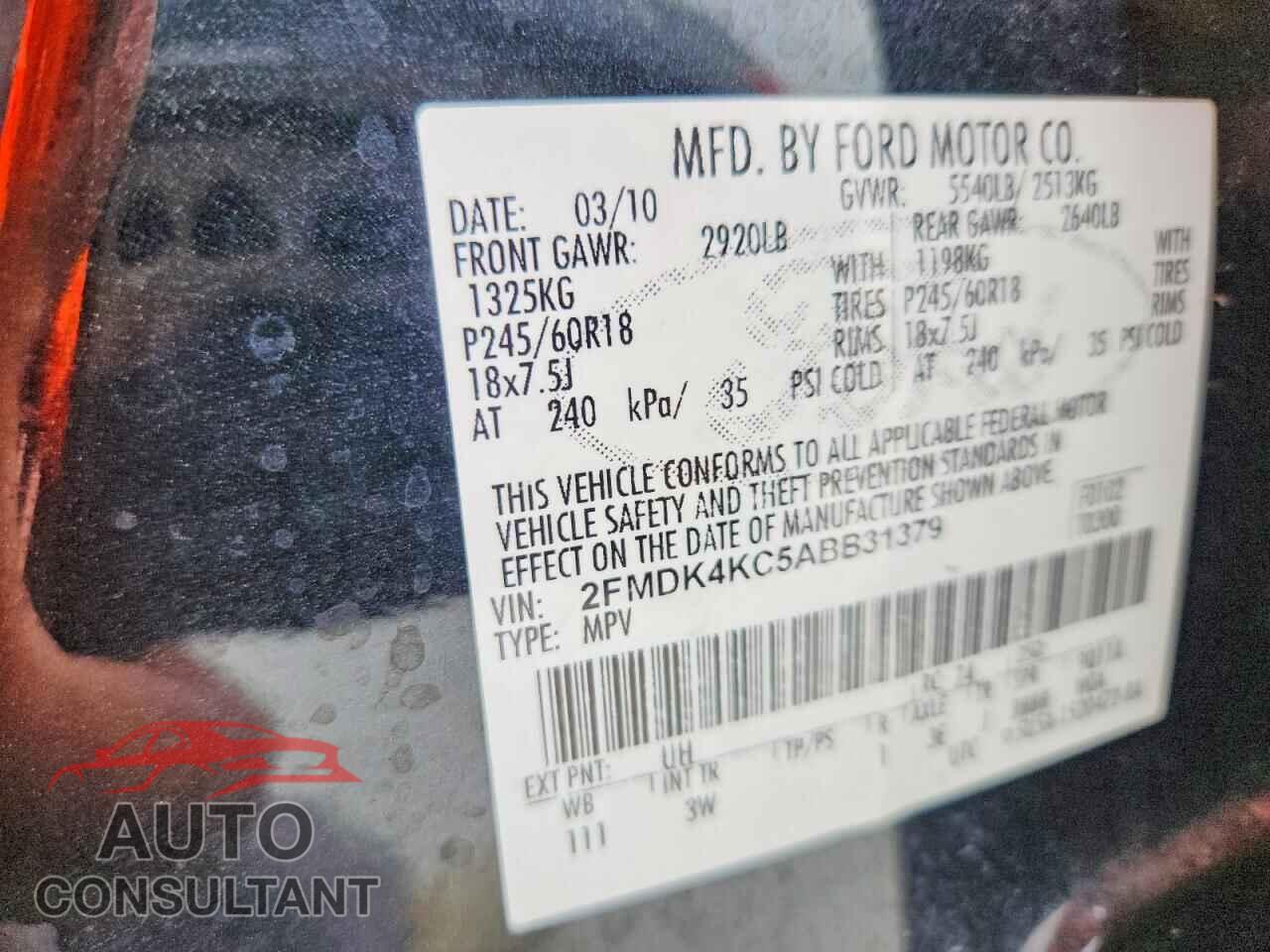 FORD EDGE 2010 - 2FMDK4KC5ABB31379