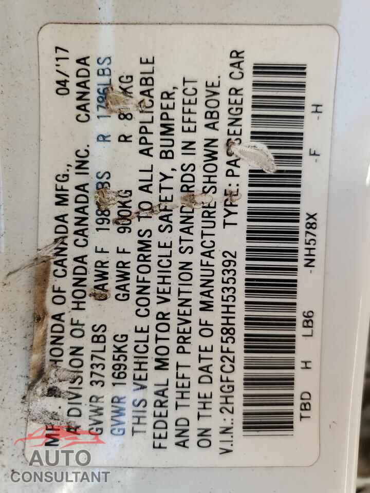 HONDA CIVIC 2017 - 2HGFC2F58HH535392