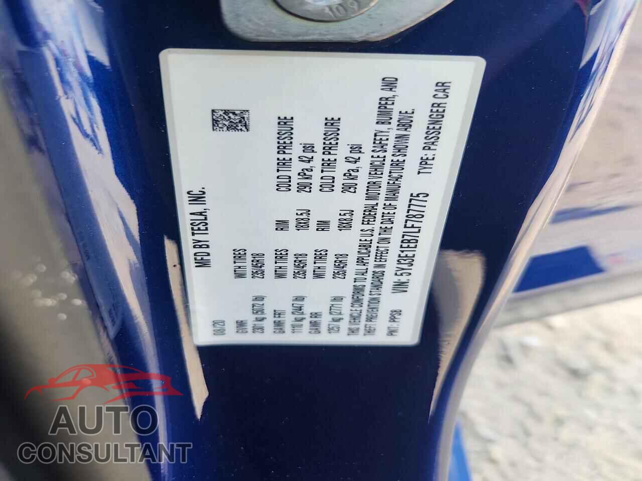 TESLA MODEL 3 2020 - 5YJ3E1EB7LF787775