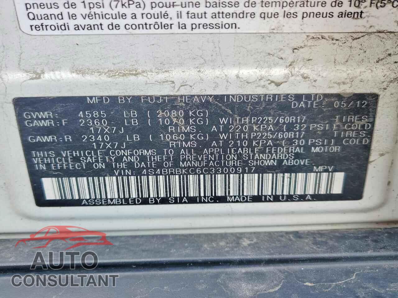 SUBARU OUTBACK 2012 - 4S4BRBKC6C3300917