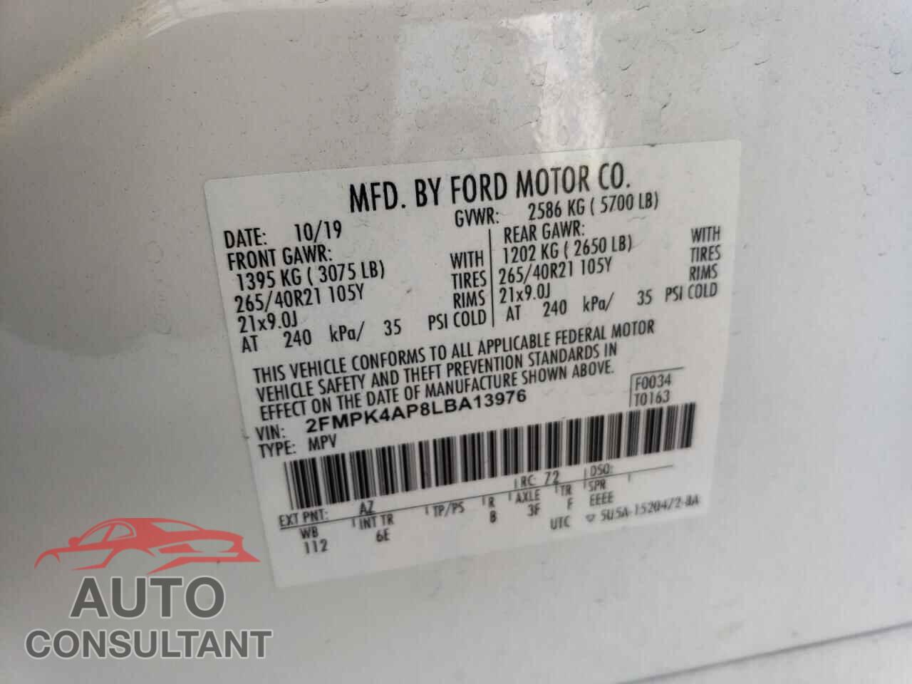 FORD EDGE 2020 - 2FMPK4AP8LBA13976