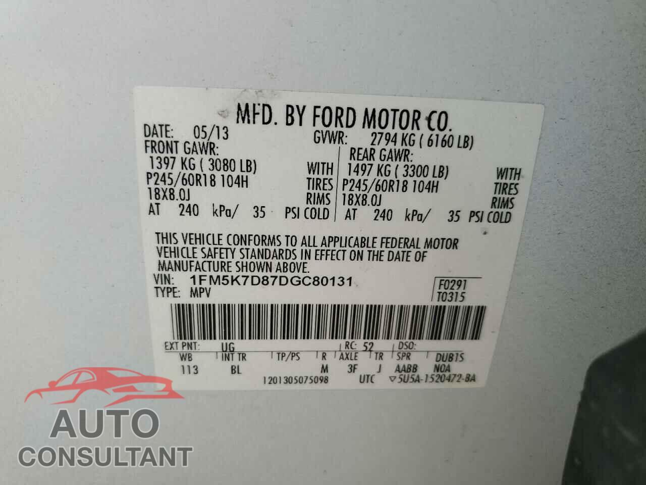 FORD EXPLORER 2013 - 1FM5K7D87DGC80131