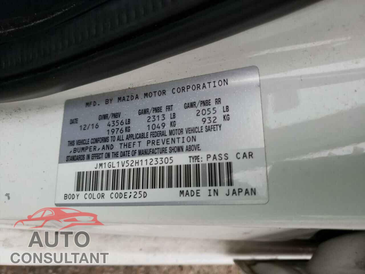 MAZDA 6 2017 - JM1GL1V52H1123305