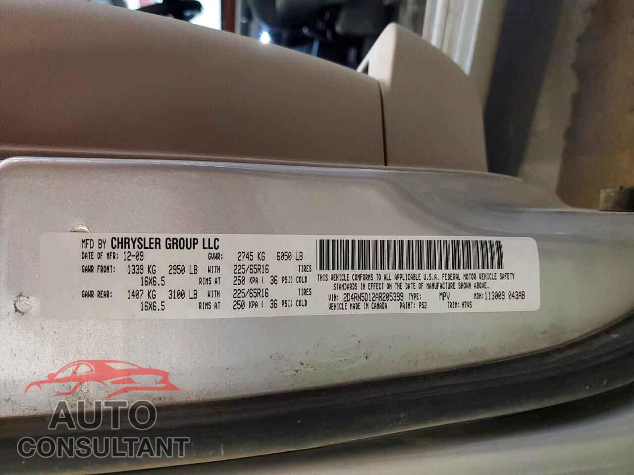 DODGE CARAVAN 2010 - 2D4RN5D12AR205399