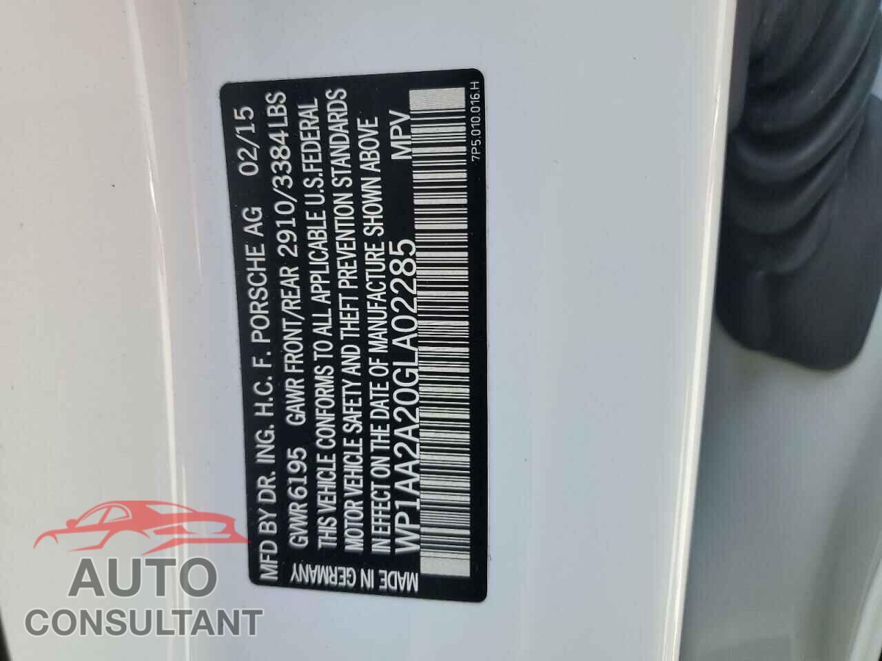 PORSCHE CAYENNE 2016 - WP1AA2A20GLA02285