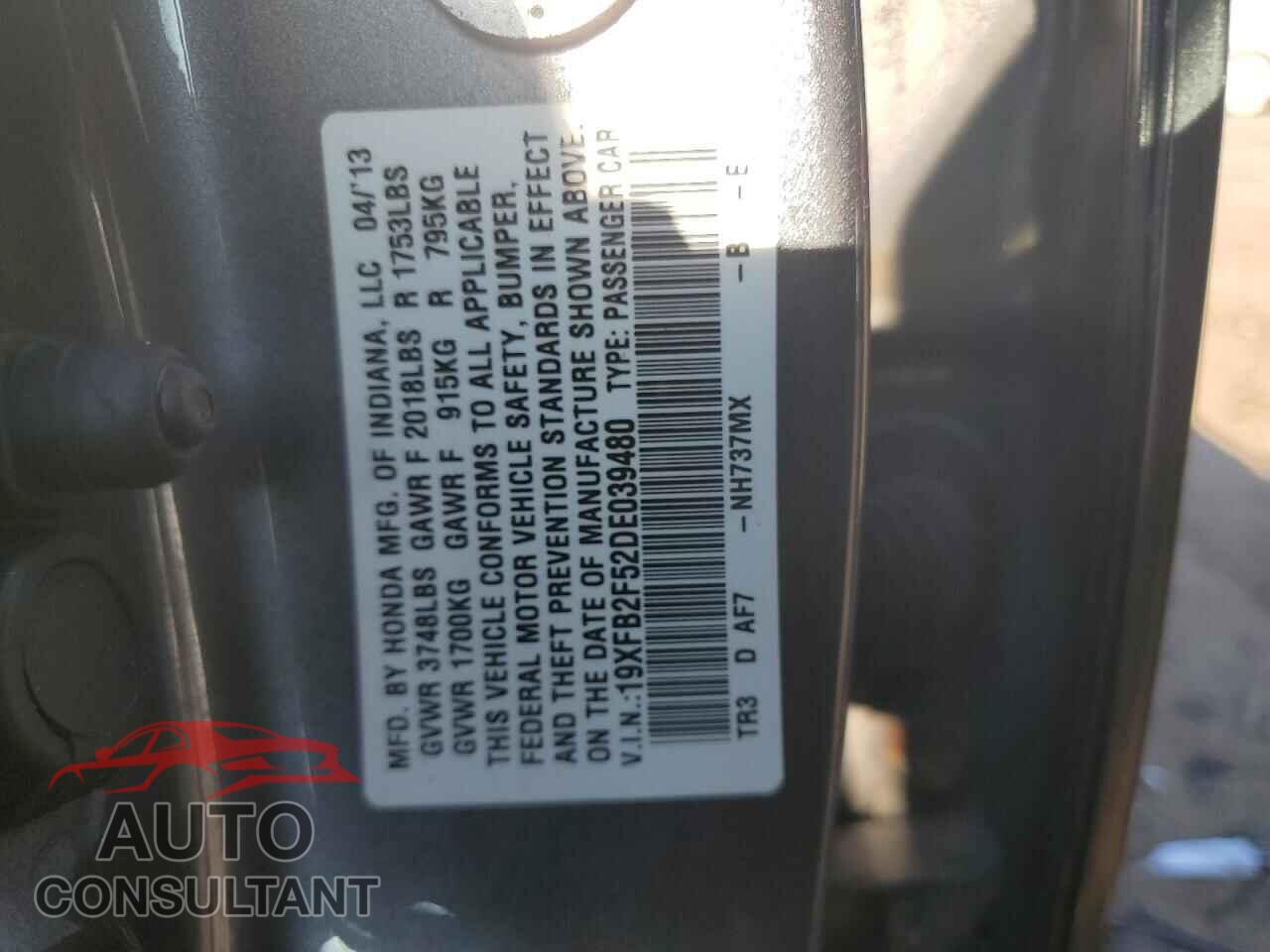 HONDA CIVIC 2013 - 19XFB2F52DE039480