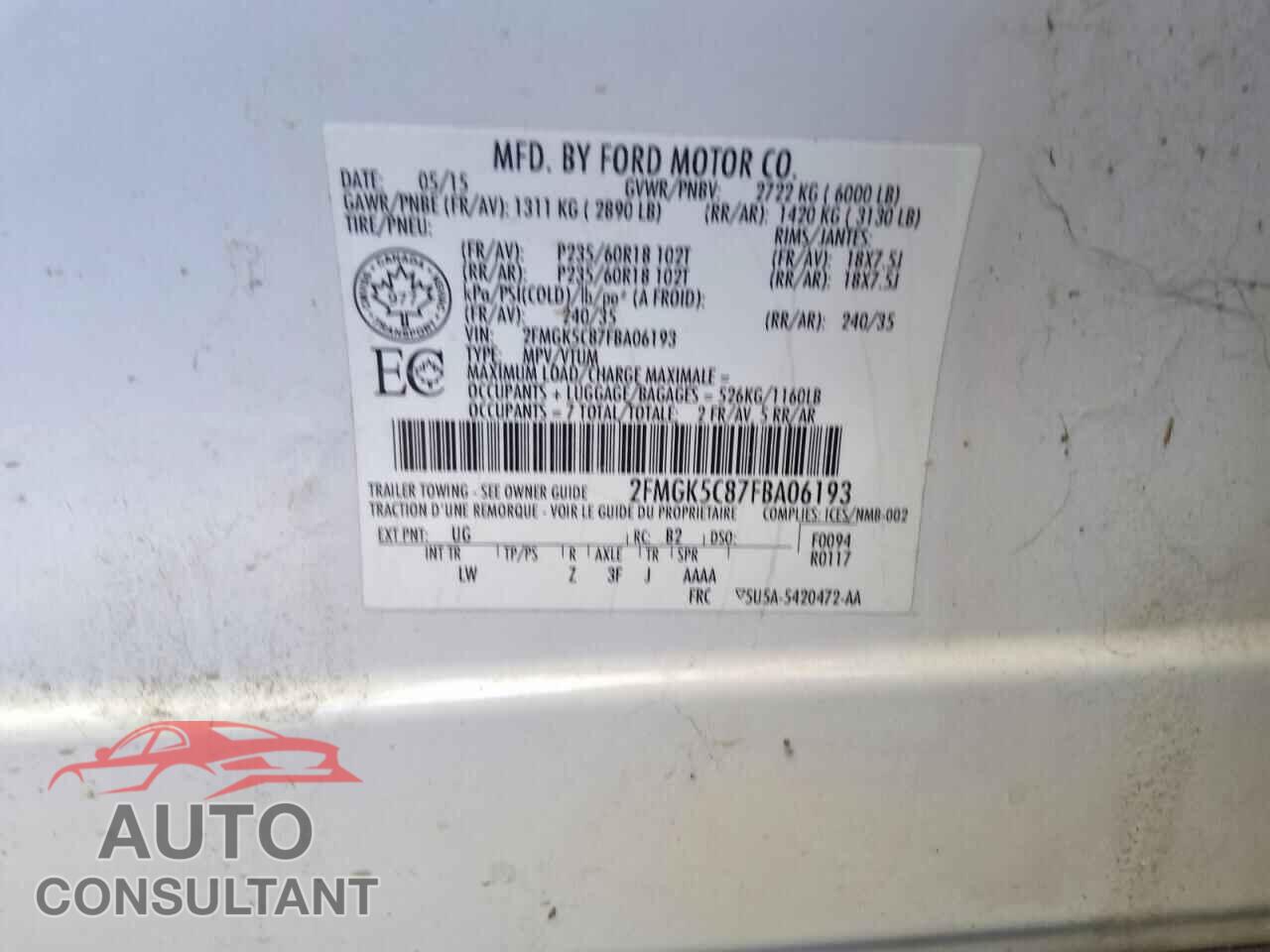 FORD FLEX 2015 - 2FMGK5C87FBA06193