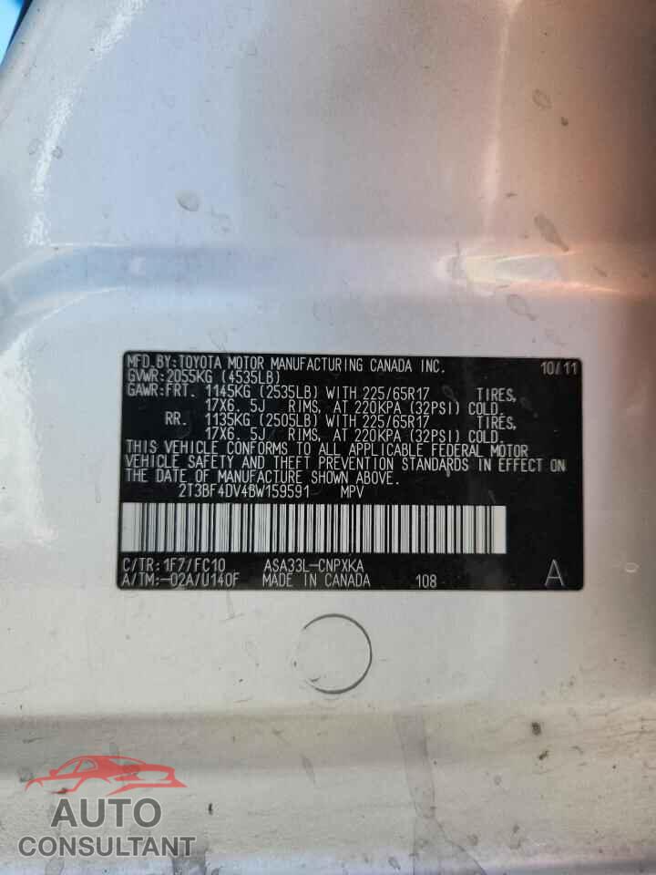 TOYOTA RAV4 2011 - 2T3BF4DV4BW159591