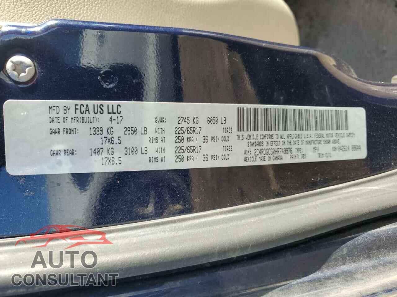 DODGE CARAVAN 2017 - 2C4RDGCG0HR749976