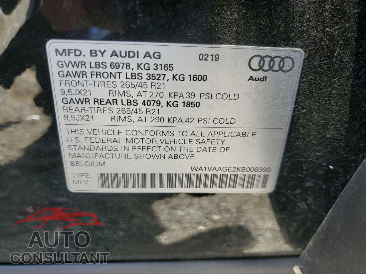 AUDI E-TRON 2019 - WA1VAAGE2KB006393