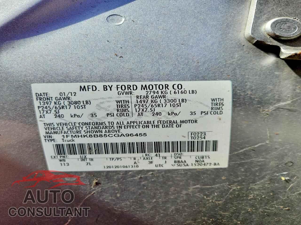 FORD EXPLORER 2012 - 1FMHK8B85CGA96455