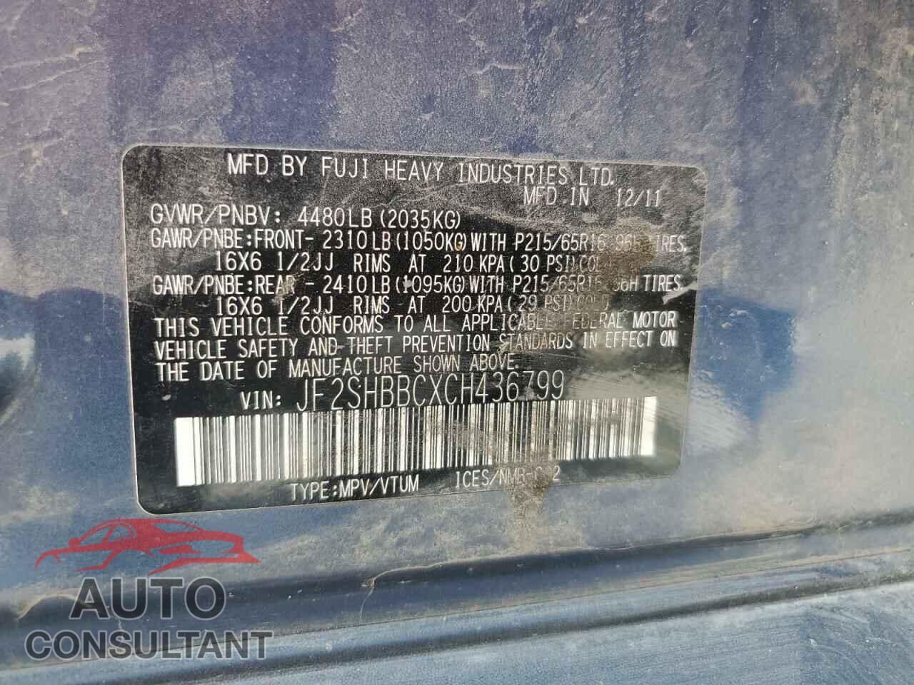 SUBARU FORESTER 2012 - JF2SHBBCXCH436799