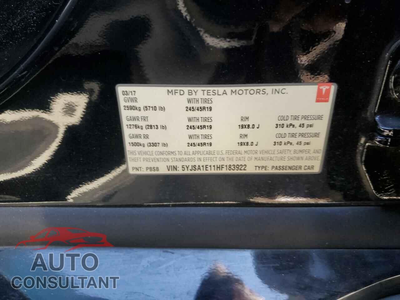 TESLA MODEL S 2017 - 5YJSA1E11HF183922