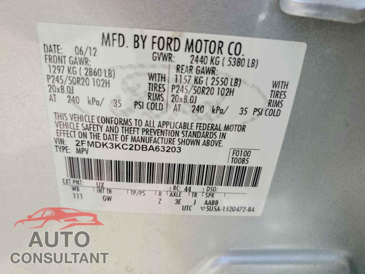 FORD EDGE 2013 - 2FMDK3KC2DBA63203