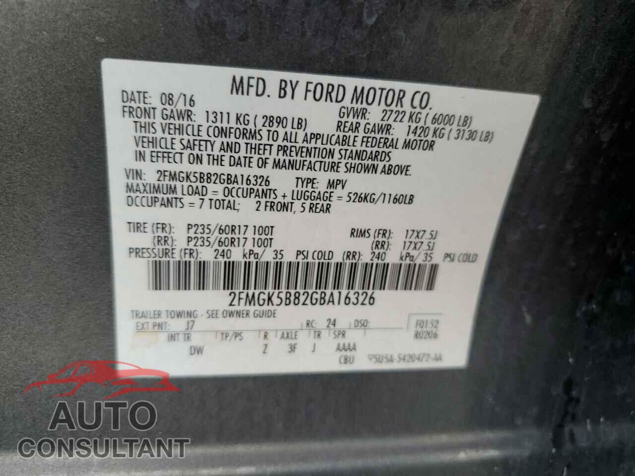 FORD FLEX 2016 - 2FMGK5B82GBA16326