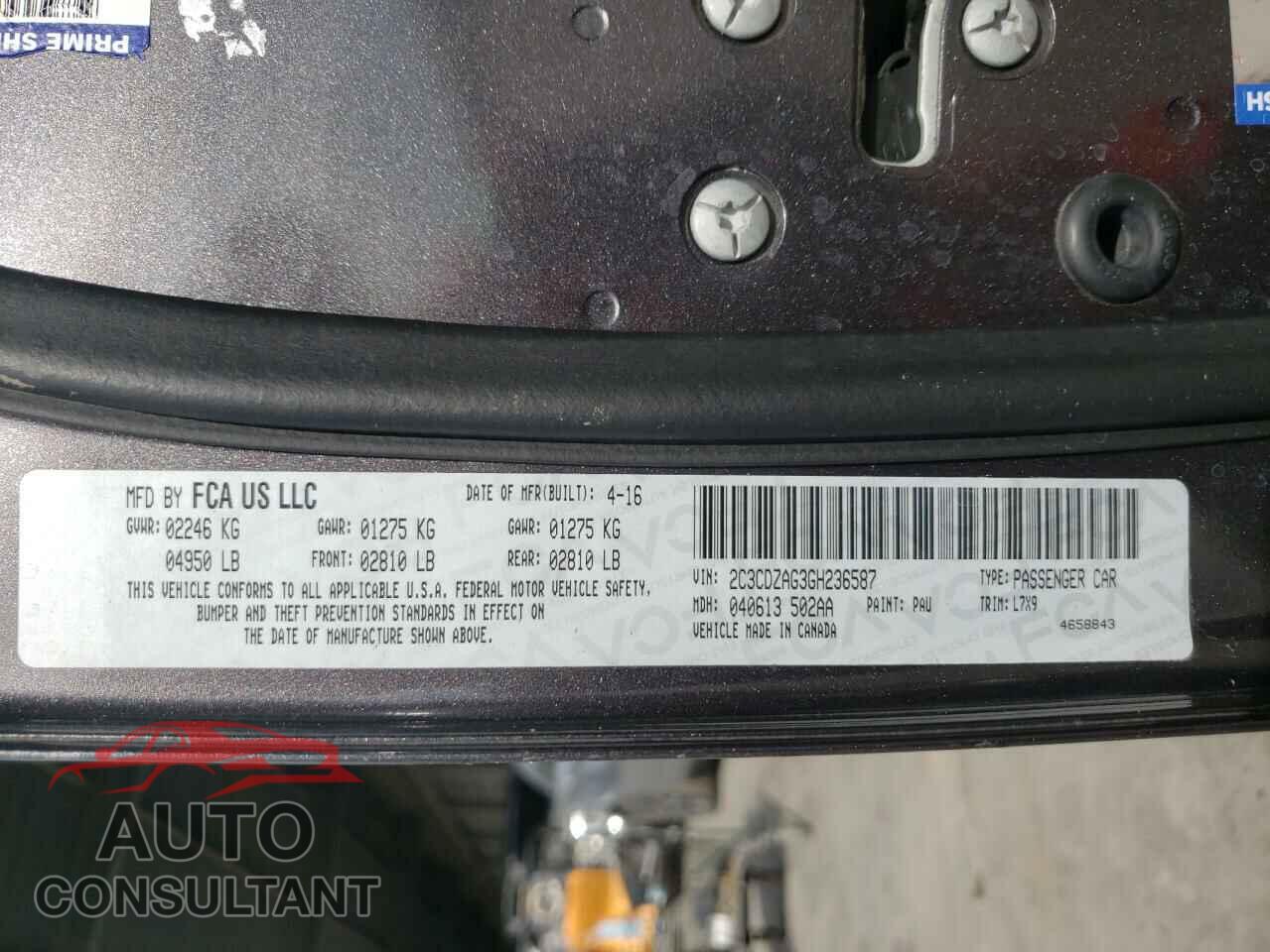 DODGE CHALLENGER 2016 - 2C3CDZAG3GH236587