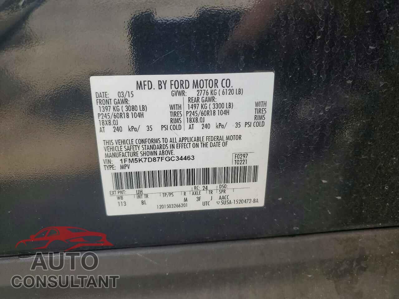 FORD EXPLORER 2015 - 1FM5K7D87FGC34463