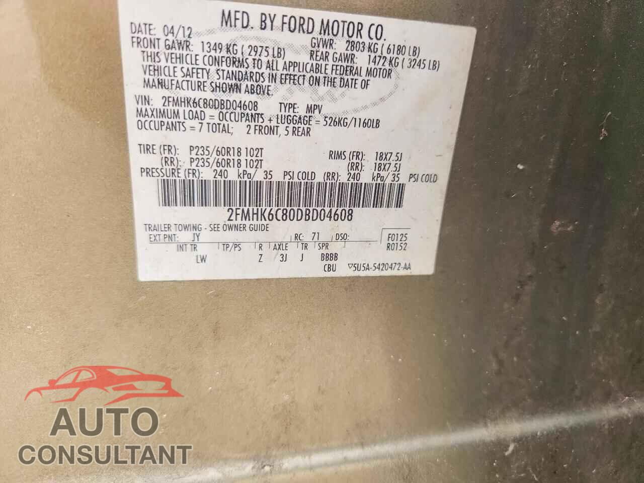 FORD FLEX 2013 - 2FMHK6C80DBD04608