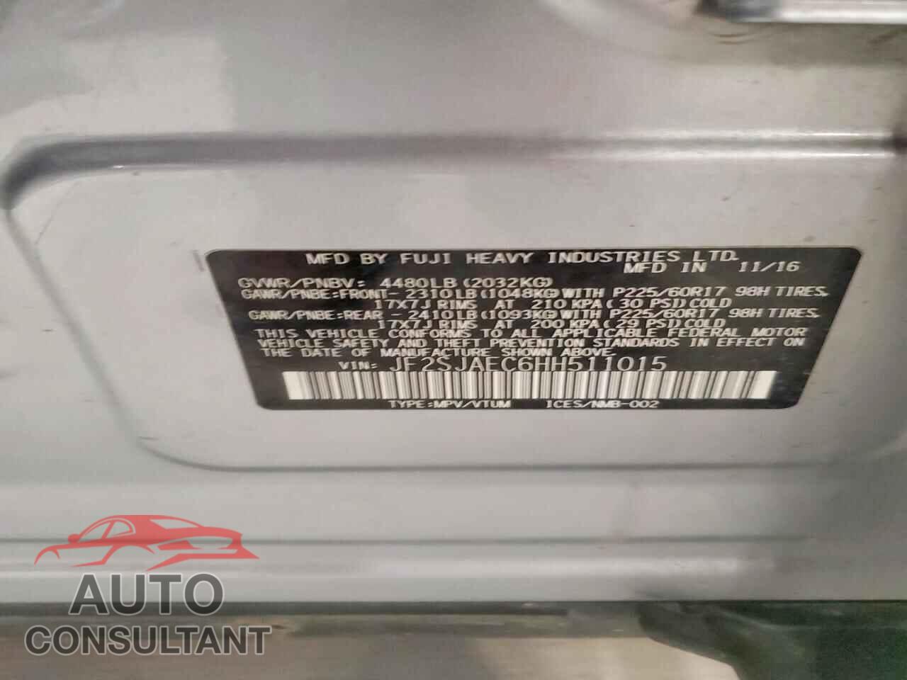 SUBARU FORESTER 2017 - JF2SJAEC6HH511015