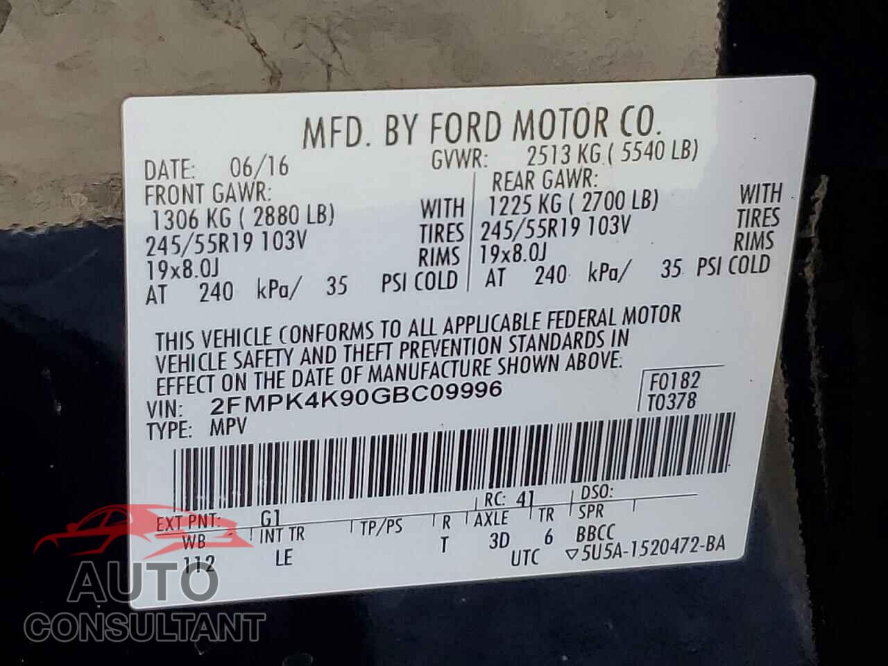 FORD EDGE 2016 - 2FMPK4K90GBC09996