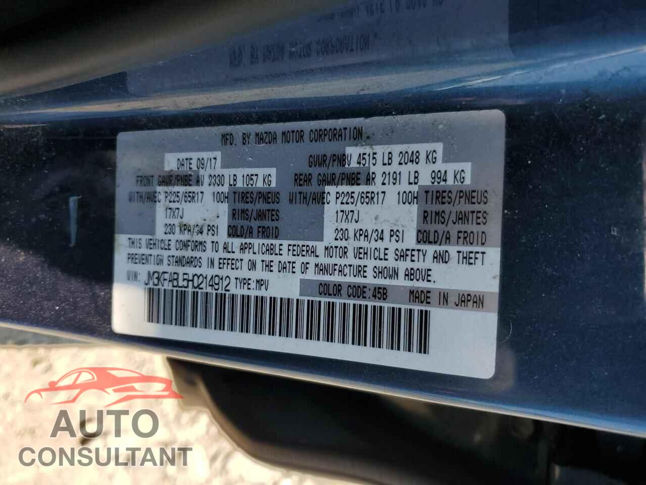 MAZDA CX-5 2017 - JM3KFABL5H0214912