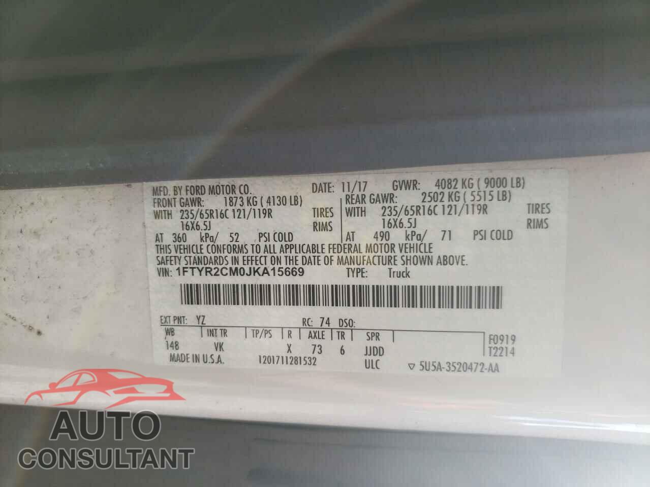 FORD TRANSIT 2018 - 1FTYR2CM0JKA15669