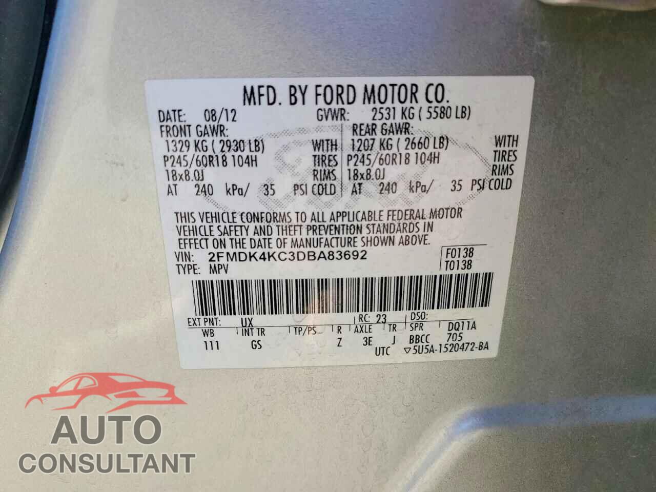 FORD EDGE 2013 - 2FMDK4KC3DBA83692