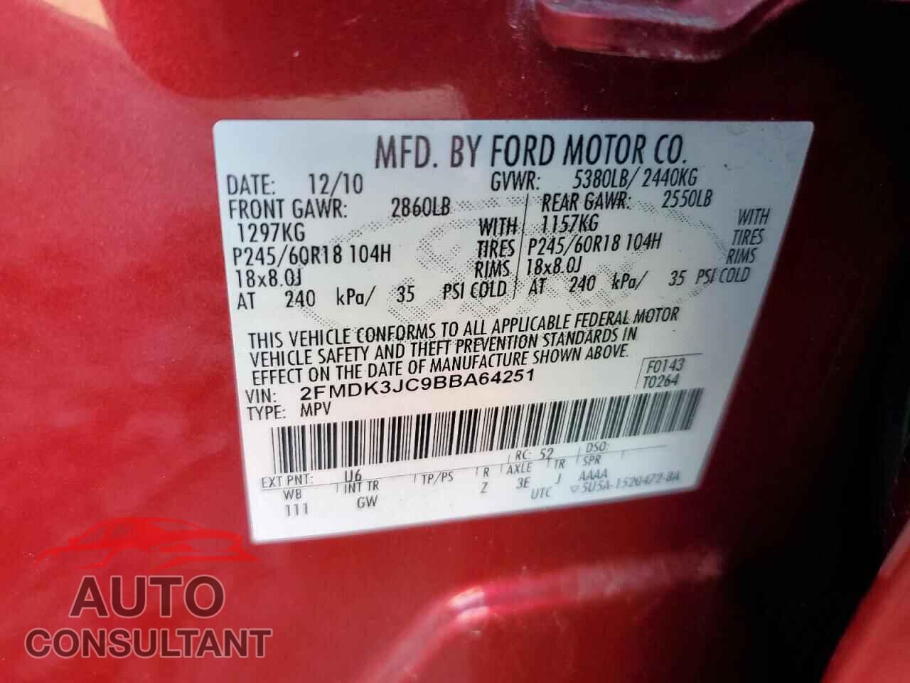 FORD EDGE 2011 - 2FMDK3JC9BBA64251