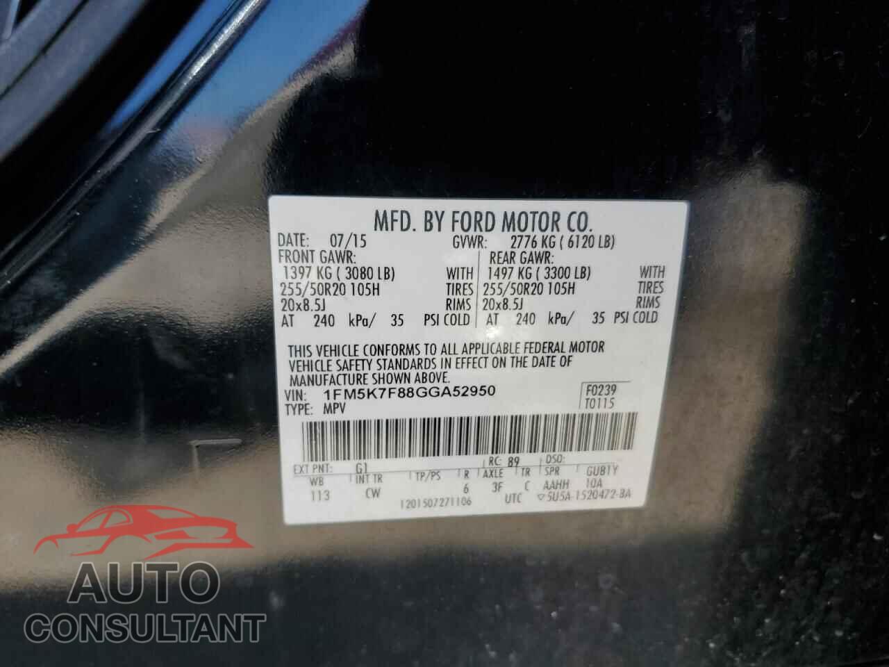 FORD EXPLORER 2016 - 1FM5K7F88GGA52950
