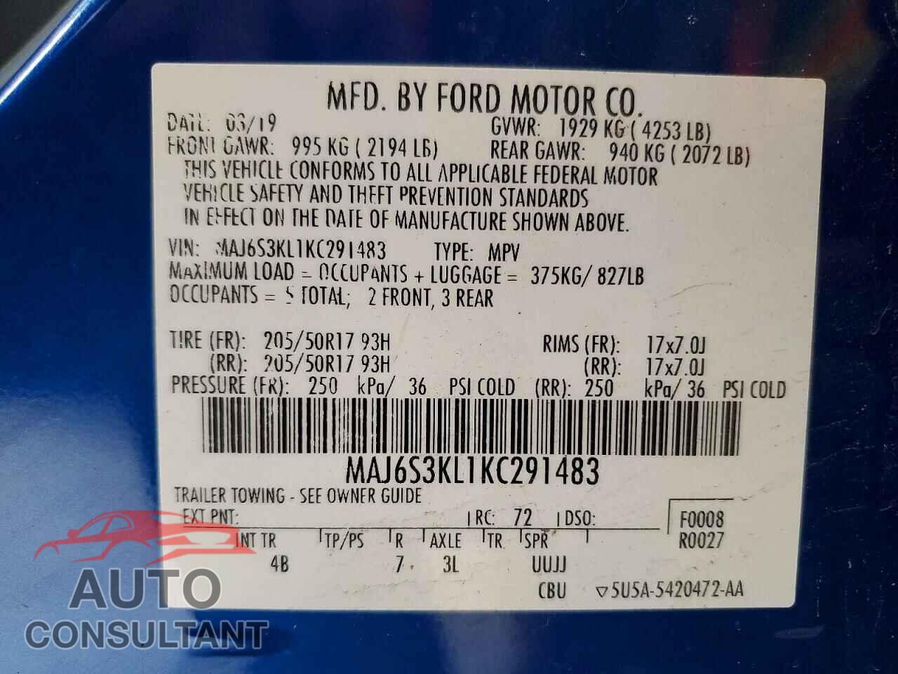 FORD ECOSPORT 2019 - MAJ6S3KL1KC291483