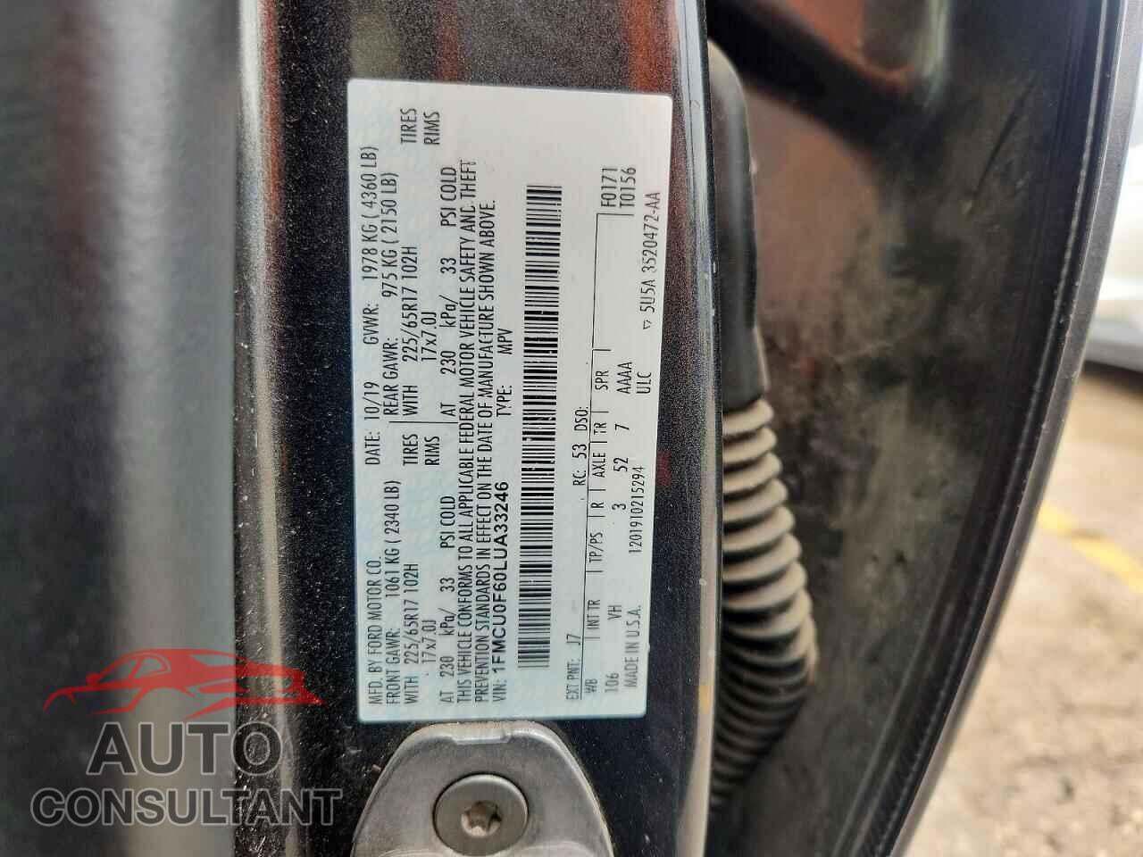 FORD ESCAPE 2020 - 1FMCU0F60LUA33246