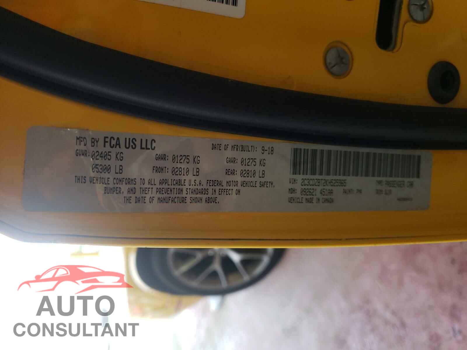 DODGE CHALLENGER 2019 - 2C3CDZBT2KH525965