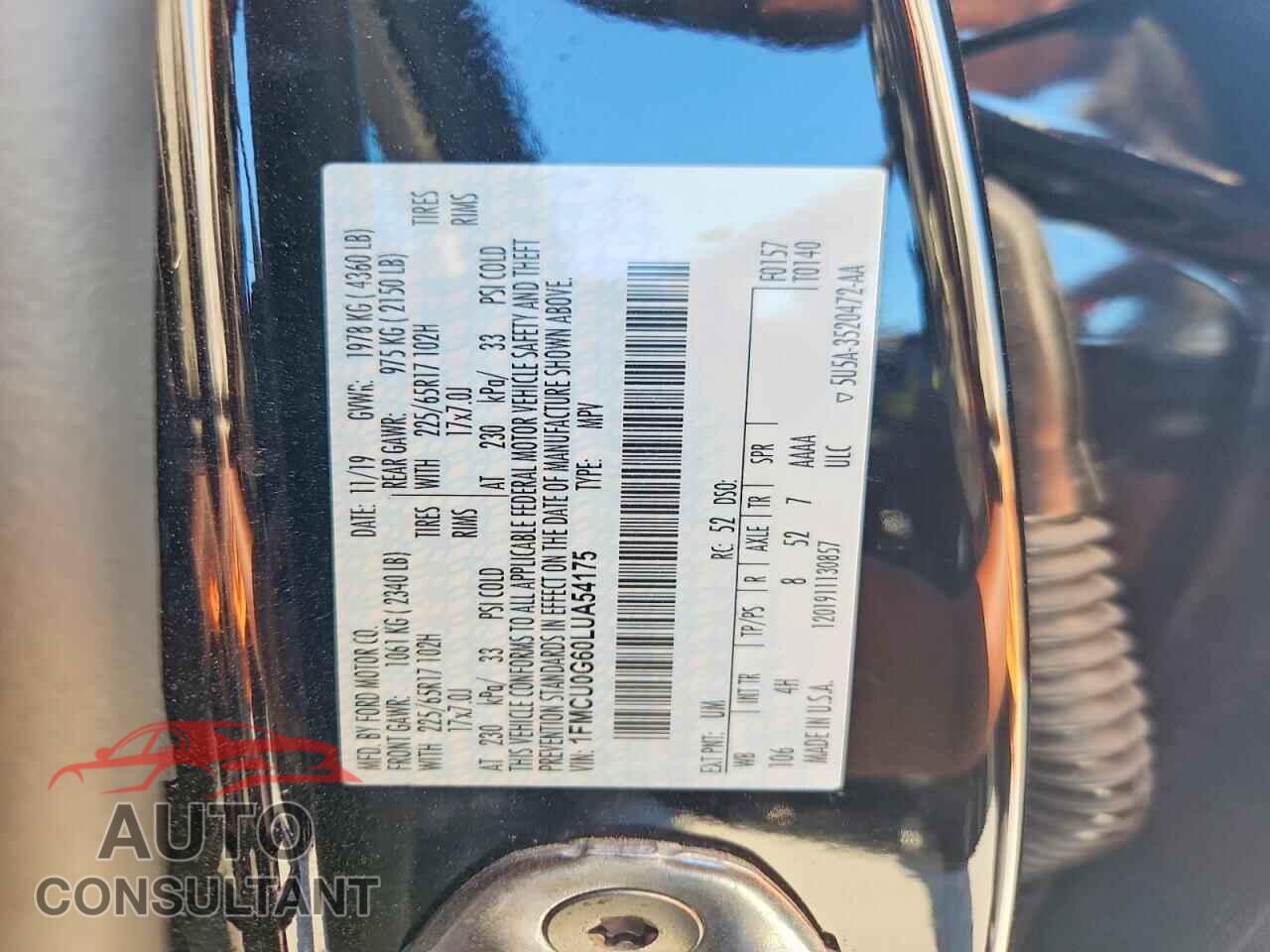 FORD ESCAPE 2020 - 1FMCU0G60LUA54175