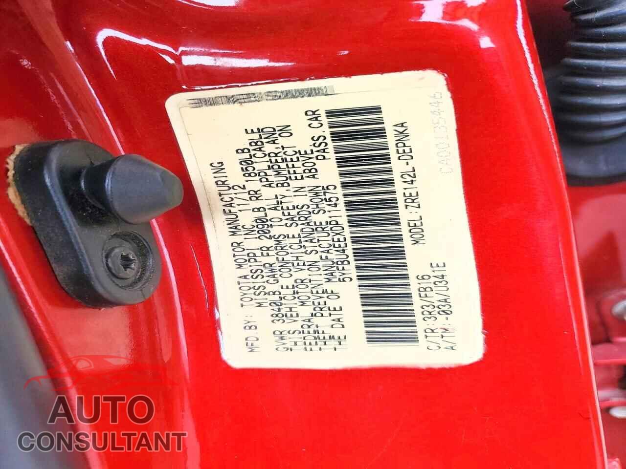 TOYOTA COROLLA 2013 - 5YFBU4EEXDP114575