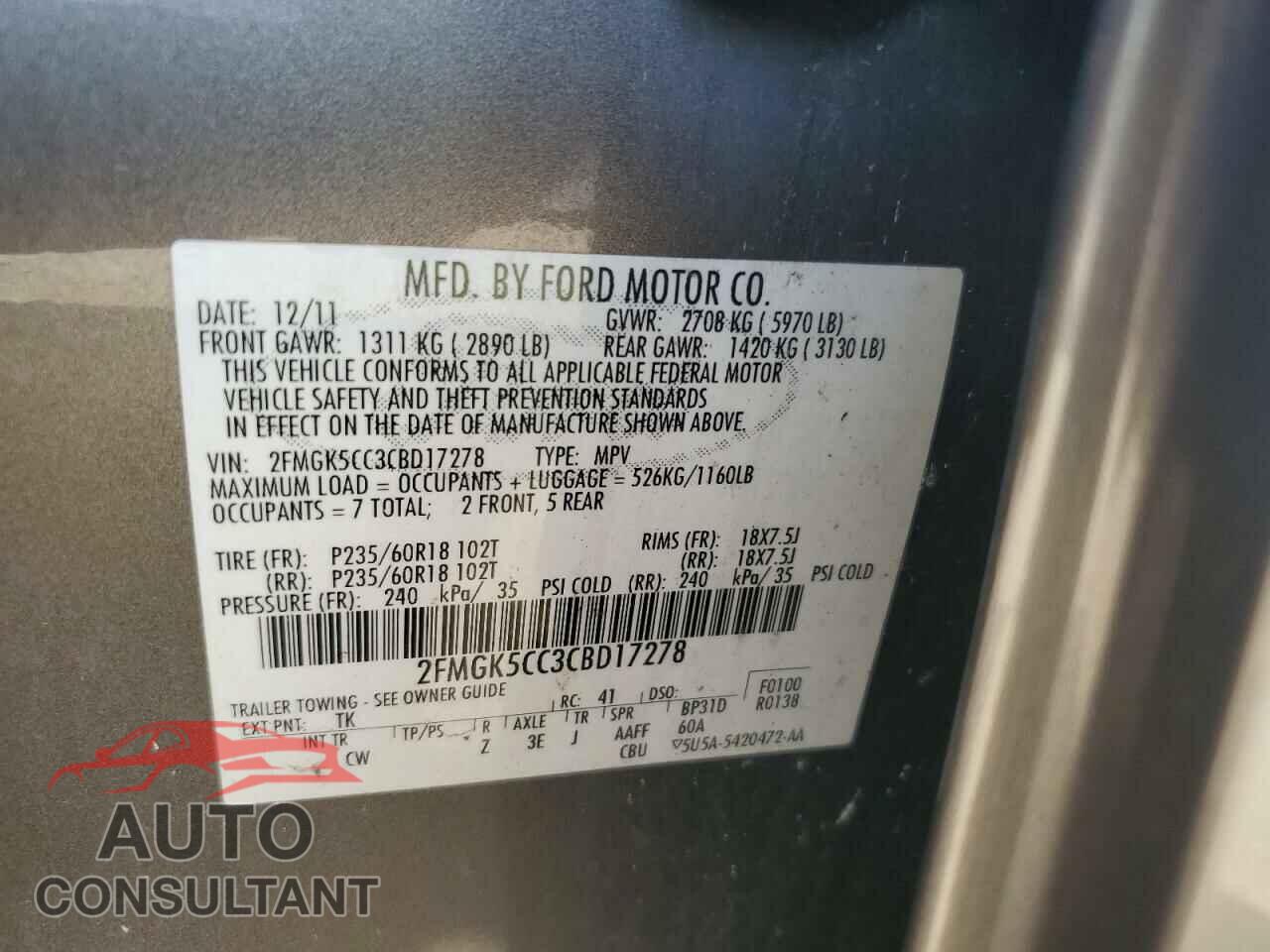 FORD FLEX 2012 - 2FMGK5CC3CBD17278