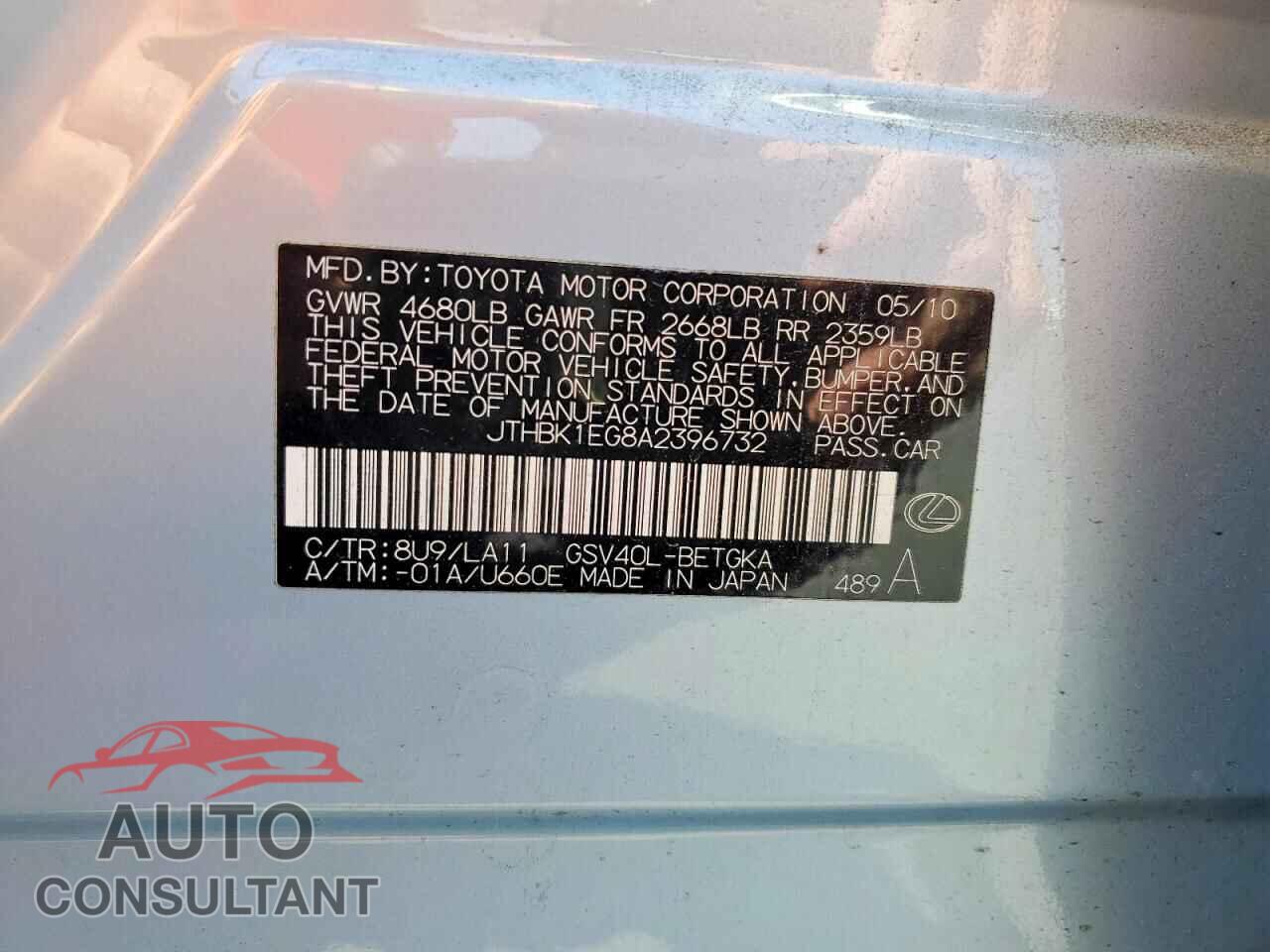 LEXUS ES350 2010 - JTHBK1EG8A2396732